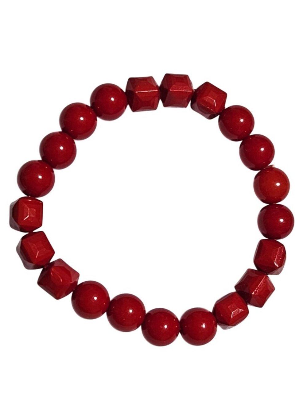 Retro Cherry Red Beaded Bracelet Square Beads Stretch 50s 80s Fashion Jewelry